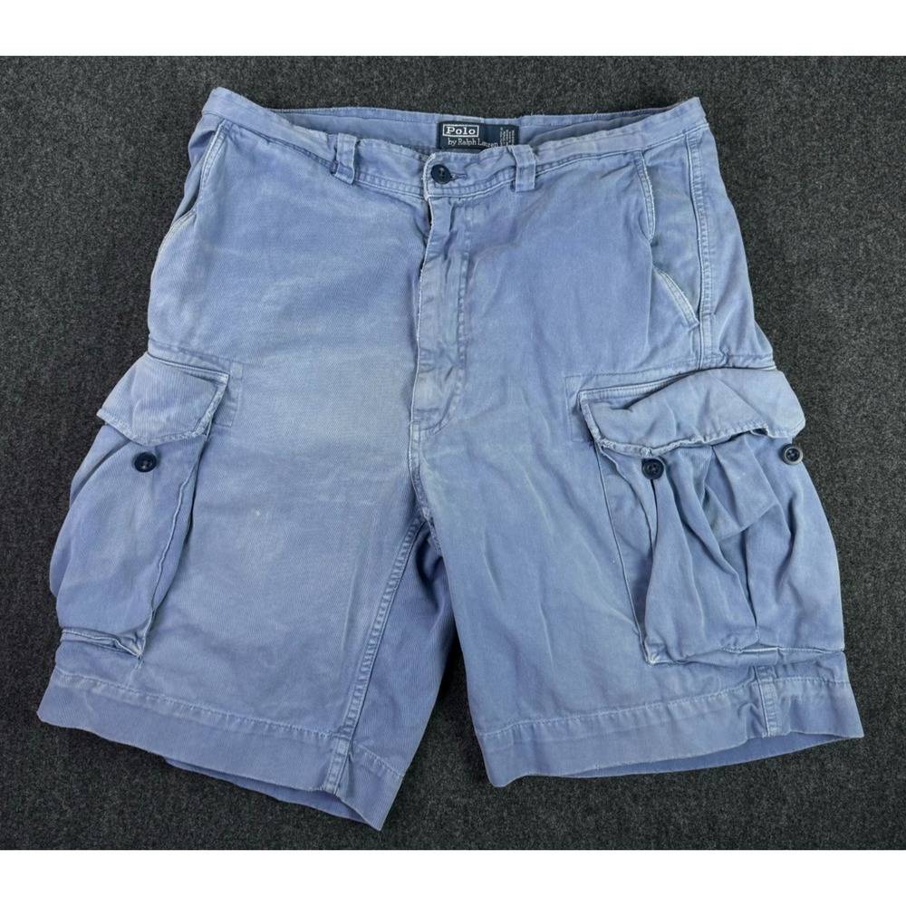 Vintage Polo Ralph Lauren 67 Chino Shorts Mens 33x9 Blue Cargo Pockets Canvas